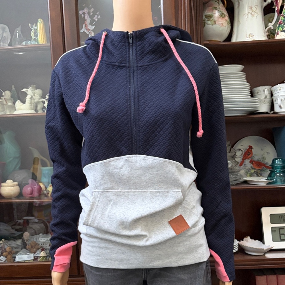 NWOT Navy and Gray Hoodie with Pink Details